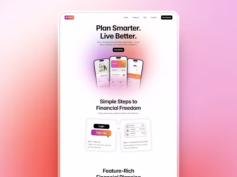 Cover image for Finora Financial Planning App Landing Page Design