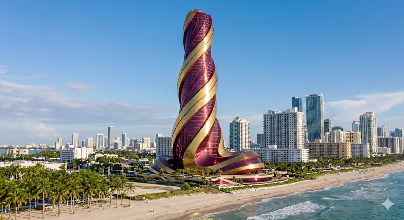 Cover image for MIAMI BEACH RED-GOLD BUILDING 1