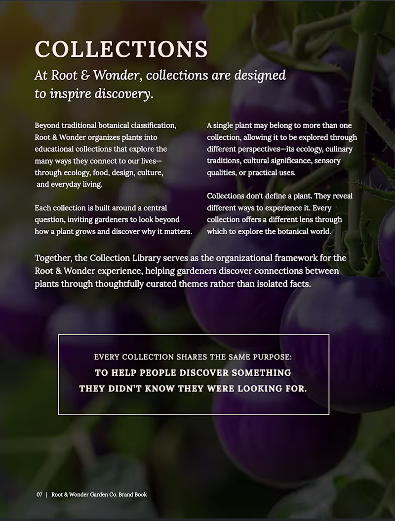 Cover image for Root & Wonder Garden Co. Brand Book Layout Page