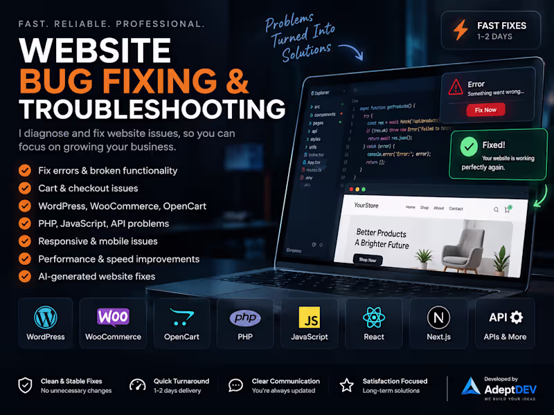 Cover image for Website Bug Fixing & Troubleshooting