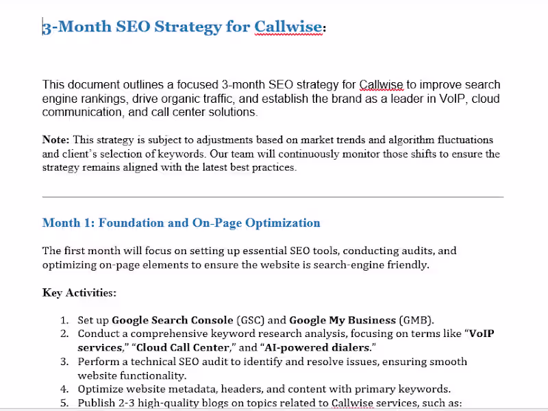 Cover image for Three-Month Strategic SEO Plan