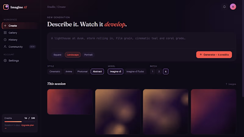 Cover image for Design a Dark-Themed Dashboard for AI Image Generator