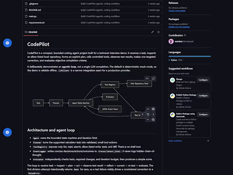 Cover image for CodePilot Agentic Workflow & Evaluation System