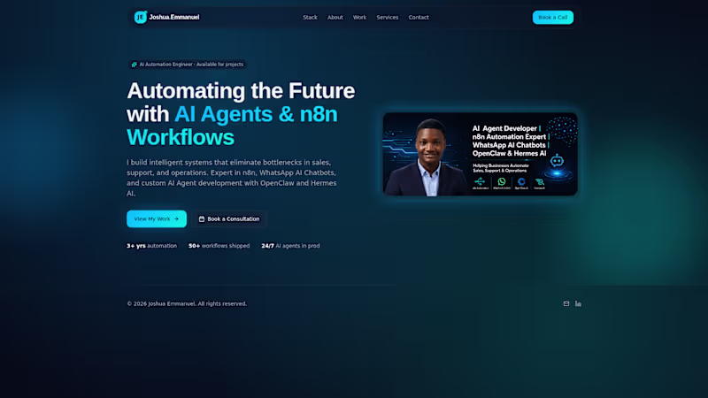 Cover image for Joshua Emmanuel — AI Agent Developer & n8n Automation Expert