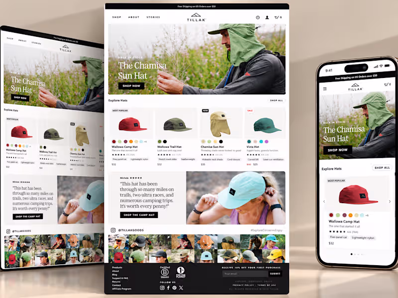 Cover image for Tillak Outdoor Hats Landing Page Design