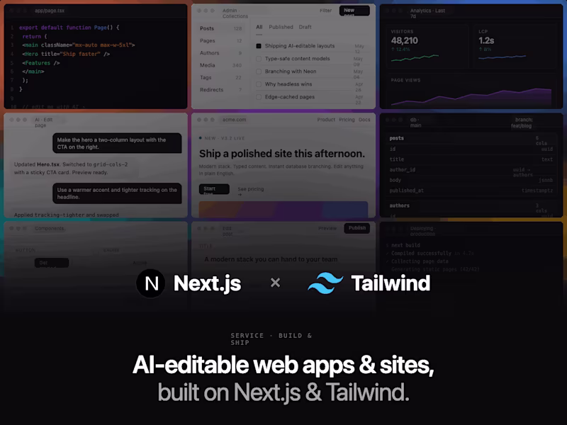 Cover image for AI-editable web apps/sites built on Next.js & Tailwind