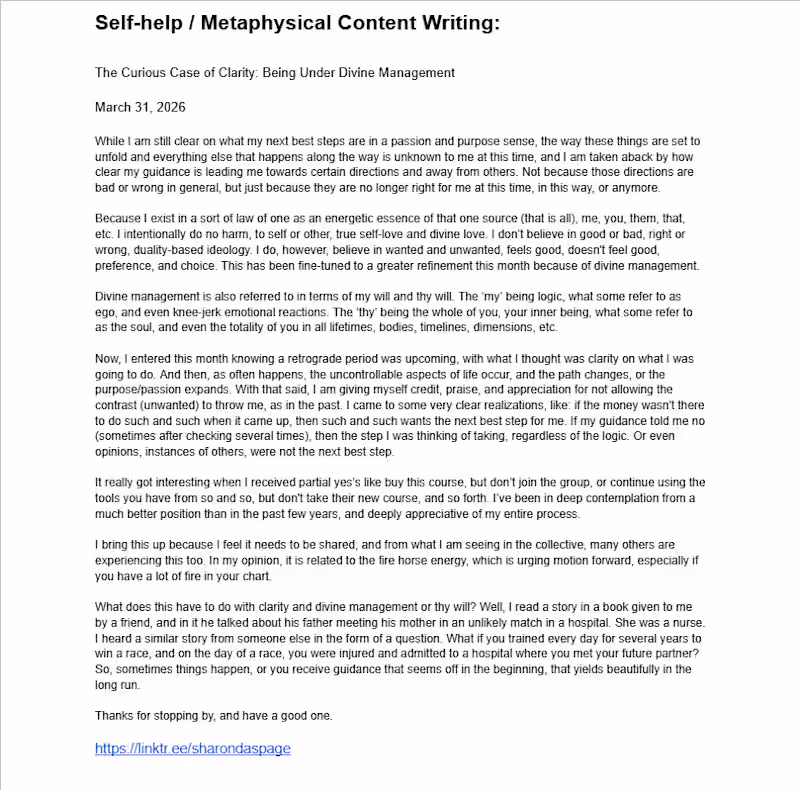 Cover image for Content Writing (Spiritual / Self-Help