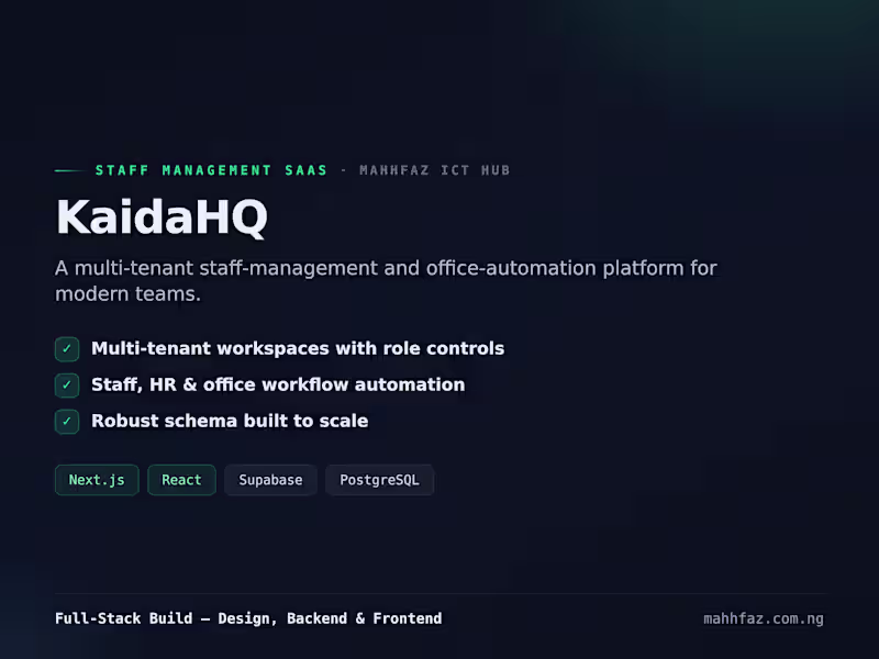 Cover image for KaidaHQ

A multi-tenant staff-management and office-automation