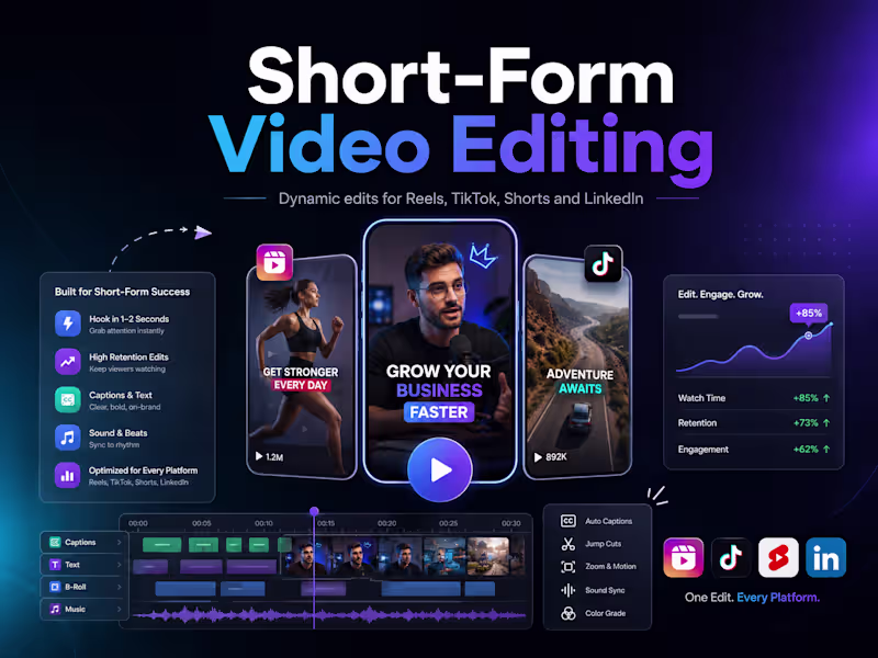 Cover image for Short-Form Video Editing for Reels, TikTok & Shorts