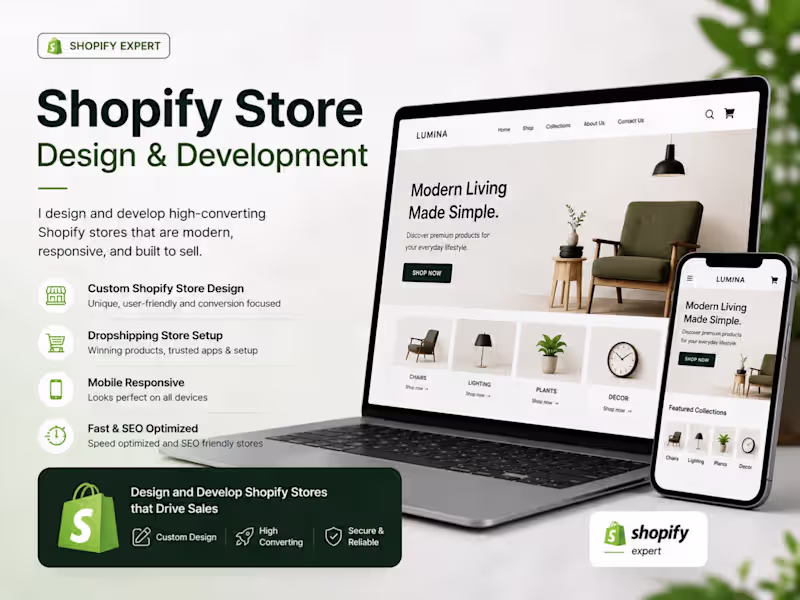 Cover image for Design and develop shopify store,dropshipping shopify website