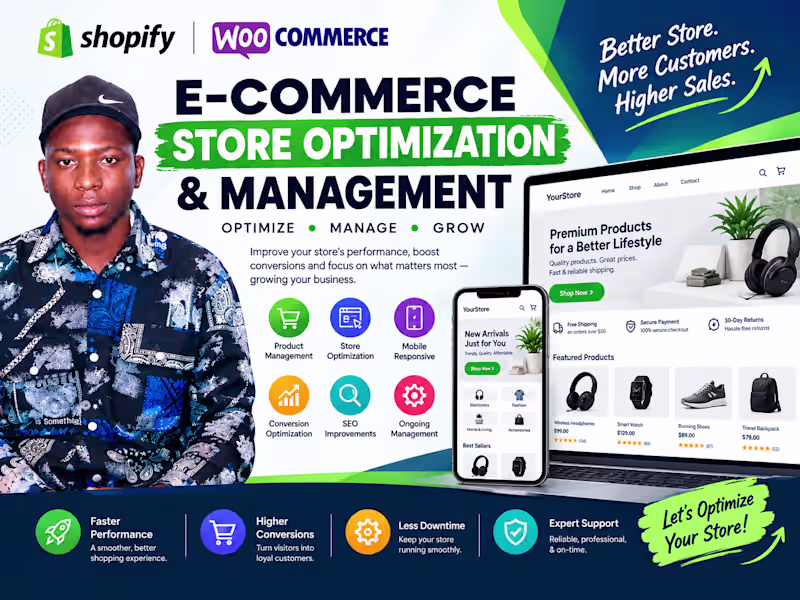 Cover image for I will optimize and manage Shopify WooCommerce ecommerce  stores