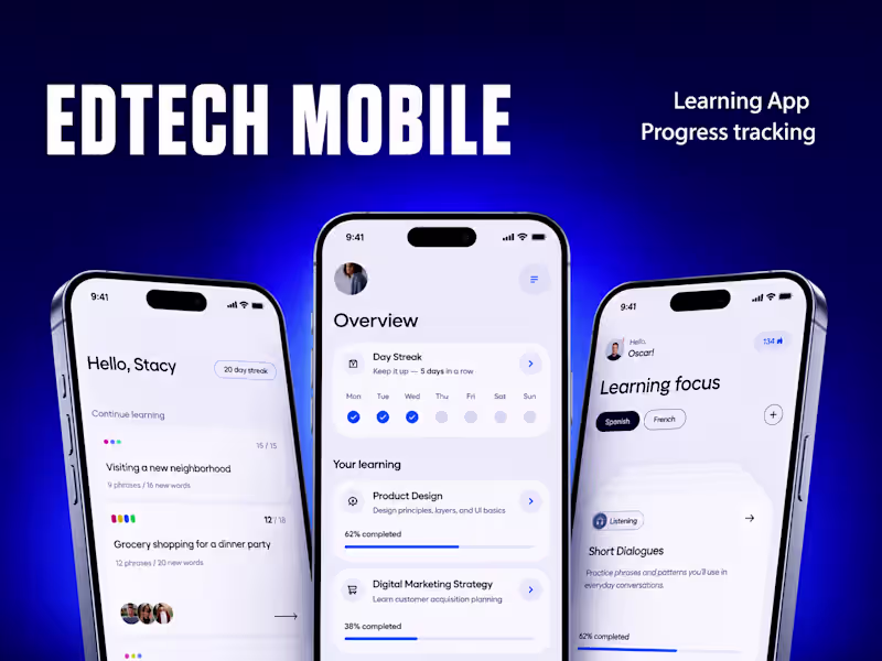Cover image for Mobile App UI/UX Design EdTech | Education App UI/UX Figma
