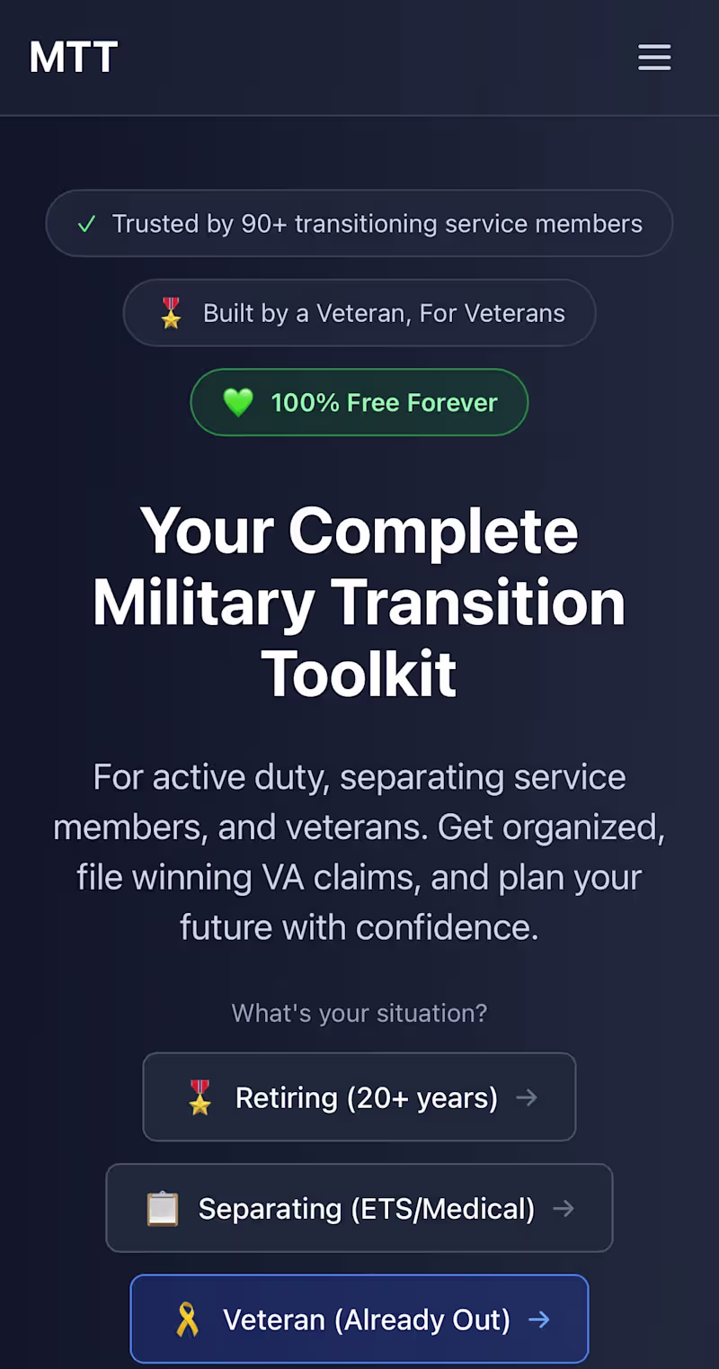 Cover image for Military Transition Toolkit - full-stack SaaS app helping 10...