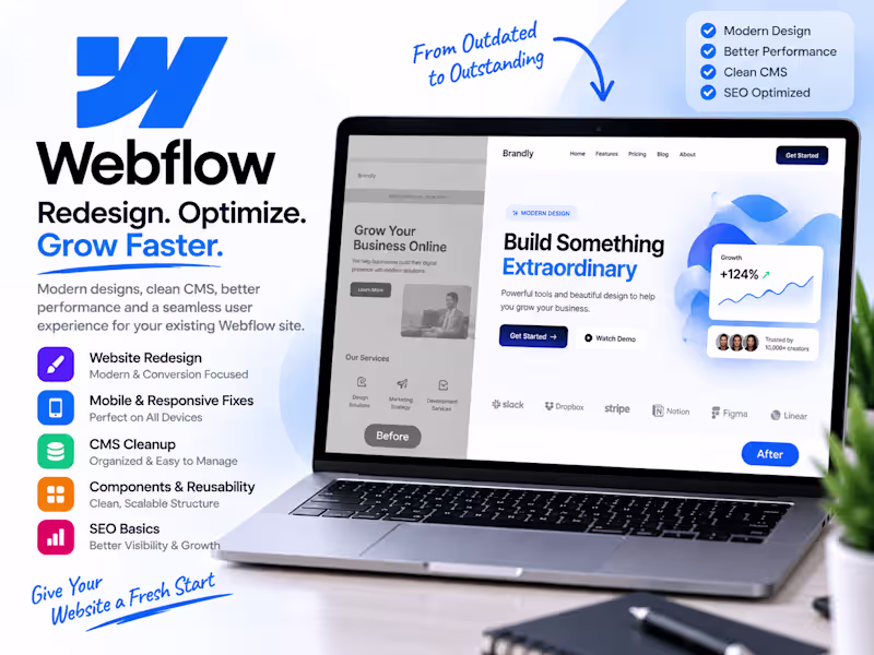 Cover image for Webflow Website Redesign, CMS Cleanup & SEO Optimization Service