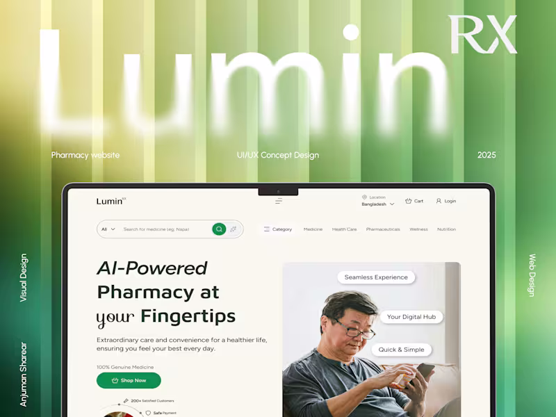 Cover image for Lumin RX Pharmacy E-commerce UI Concept