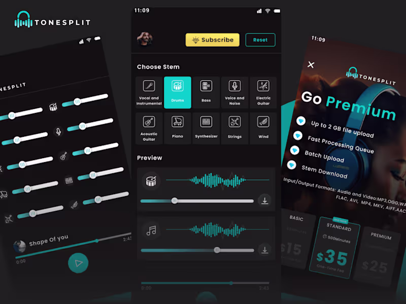 Cover image for ToneSplit - AI based music splitter