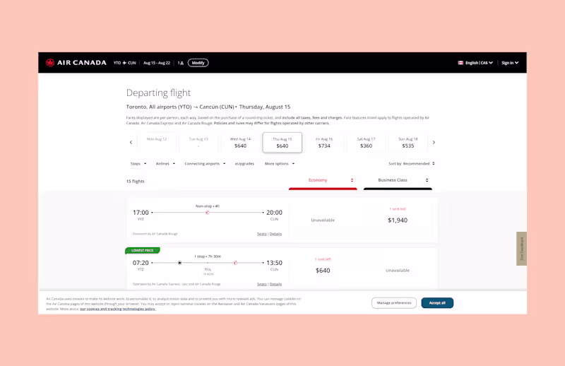 Cover image for Air Canada Booking Flow Redesign