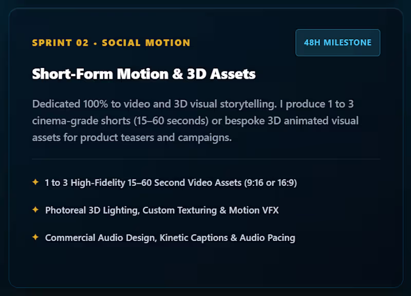 Cover image for Sprint 02: Cinema-Grade 3D Motion & Commercial Visuals