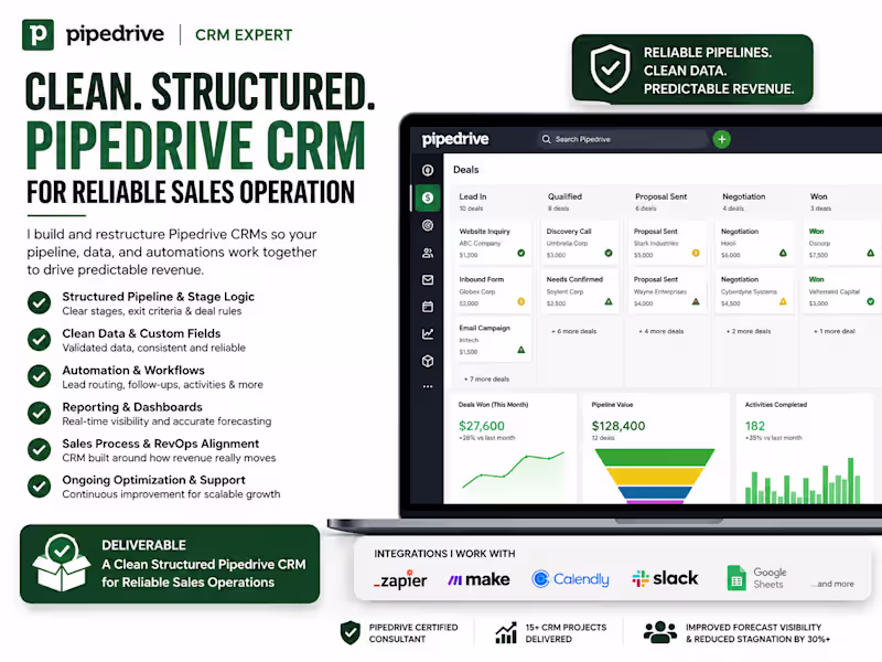 Cover image for You will get a Clean Structured Pipedrive CRM for Reliable Sales