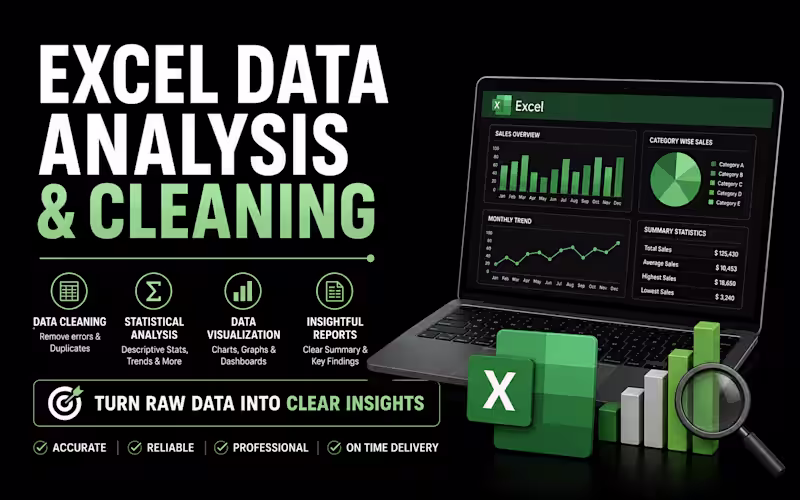 Cover image for Excel Data Analysis, Cleaning & Custom Calculator Templates