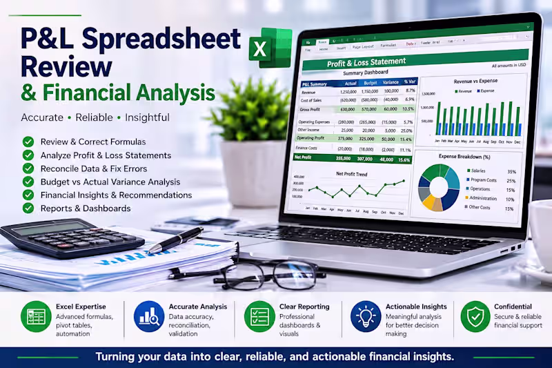 Cover image for Excel Financial Analysis, P&L Review & Budget Reporting