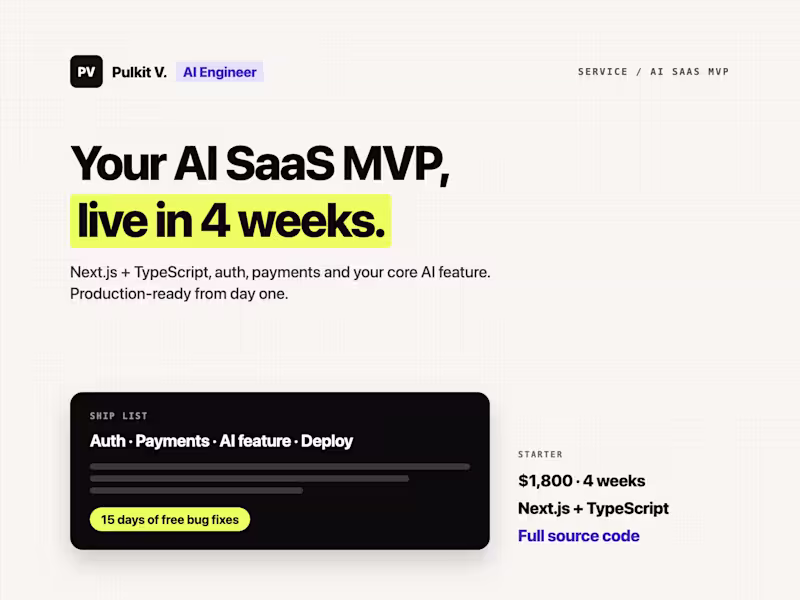 Cover image for AI SaaS MVP in Next.js: Idea to Launch in 4 Weeks