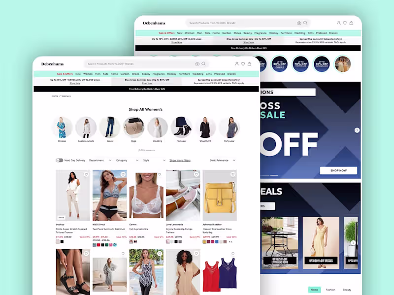 Cover image for Debenhams - Home, and lifestyle categories.