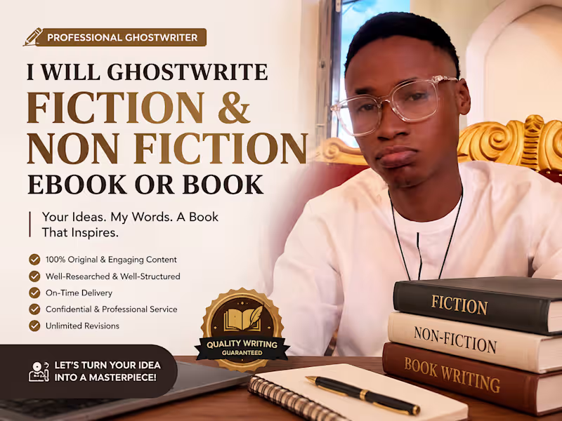 Cover image for I will ghostwrite  fiction, non fiction ebook or book writer