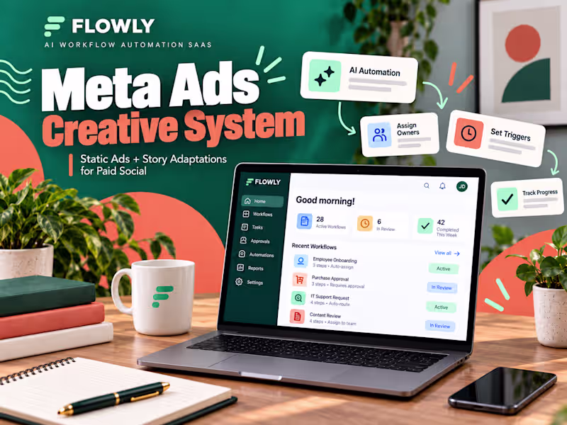 Cover image for B2B SaaS Paid Social Design | FLOWLY Workflow Automation