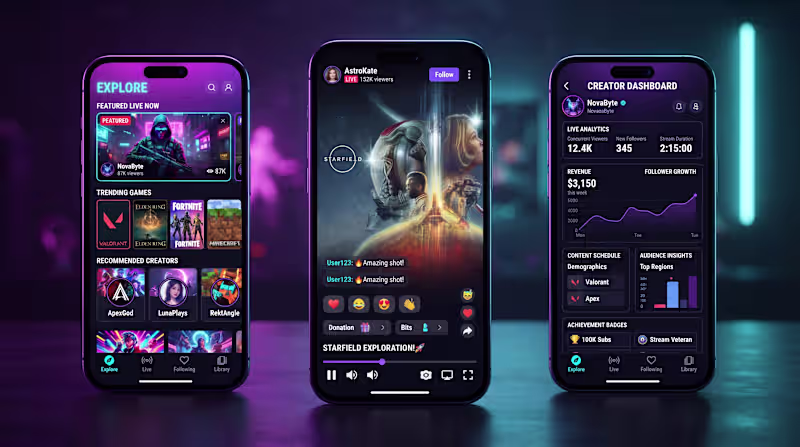 Cover image for Gaming Streaming Mobile App UI Design