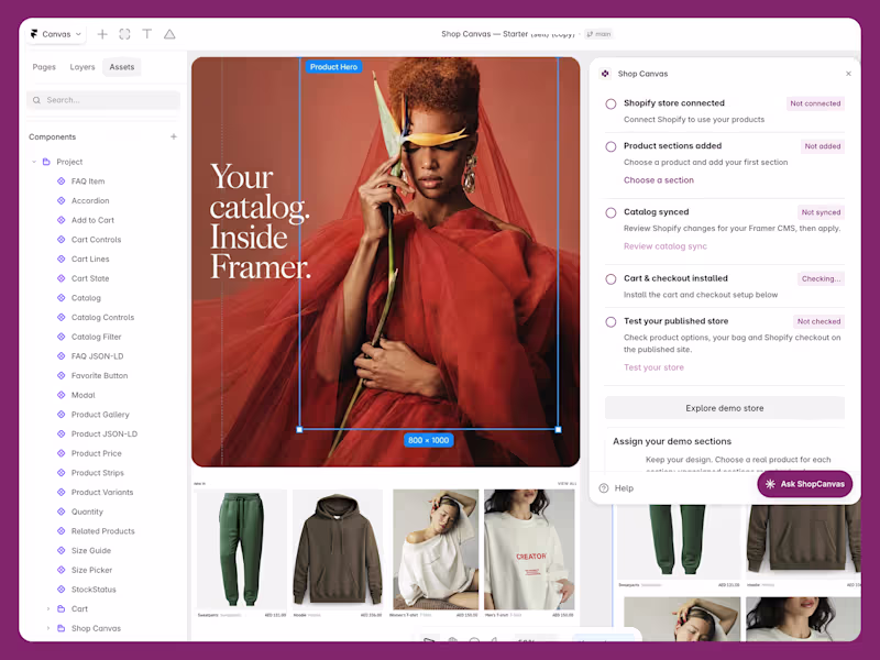 Cover image for Shopify commerce, designed in Framer -- Individuals / Studios