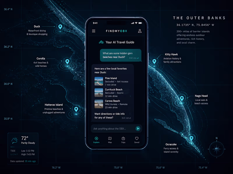 Cover image for FindMyOBX — AI Travel App for the Outer Banks (Mobile + Web)