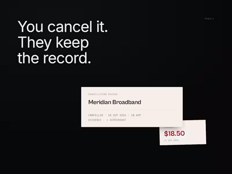 Cover image for Provly: Cancellation proof and dispute support
