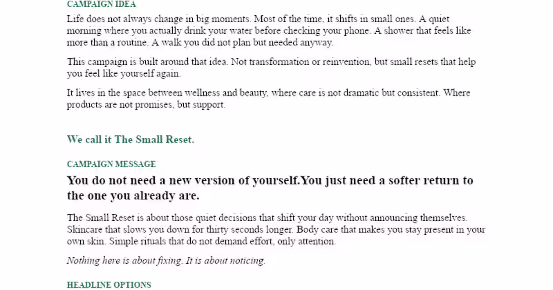 Cover image for The Small Reset: Wellness & Beauty Campaign