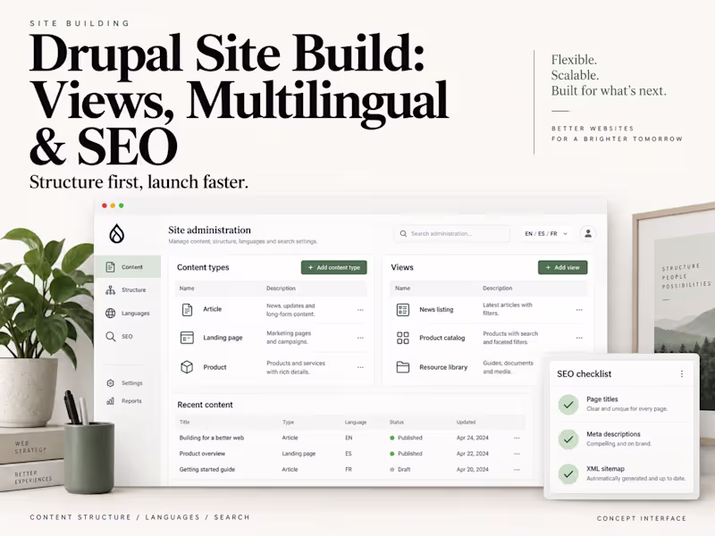 Cover image for Drupal Site Build: Views, Multilingual & SEO