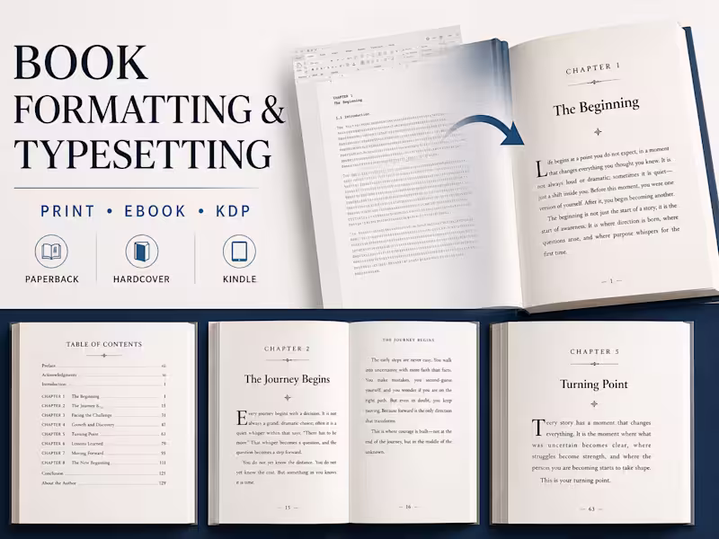Cover image for KDP Book Formatting & Typesetting | Print, eBook & KDP 