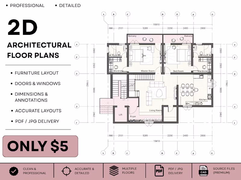 Cover image for Professional 2D Architectural Floor Plans & CAD Drawings