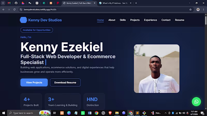 Cover image for Kenny Dev. Studios Portfolio Website
Modern