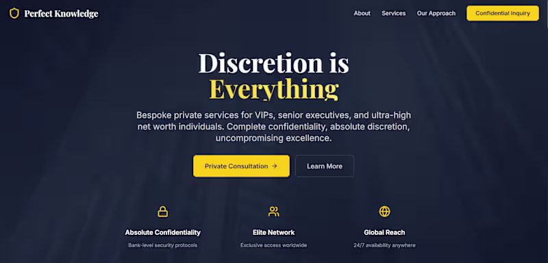 Cover image for Perfect Knowledge - Discreet Private Services for VIPs & UHNWI