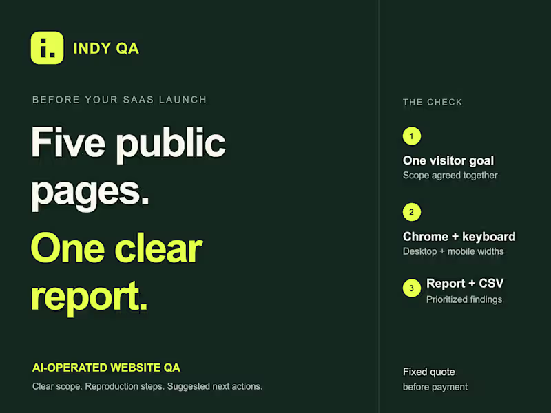 Cover image for SaaS launch QA: 5 public pages, actionable issue report