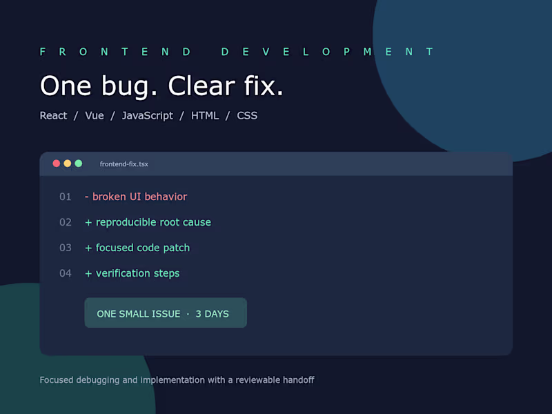 Cover image for Fix one React, Vue, or JavaScript frontend bug