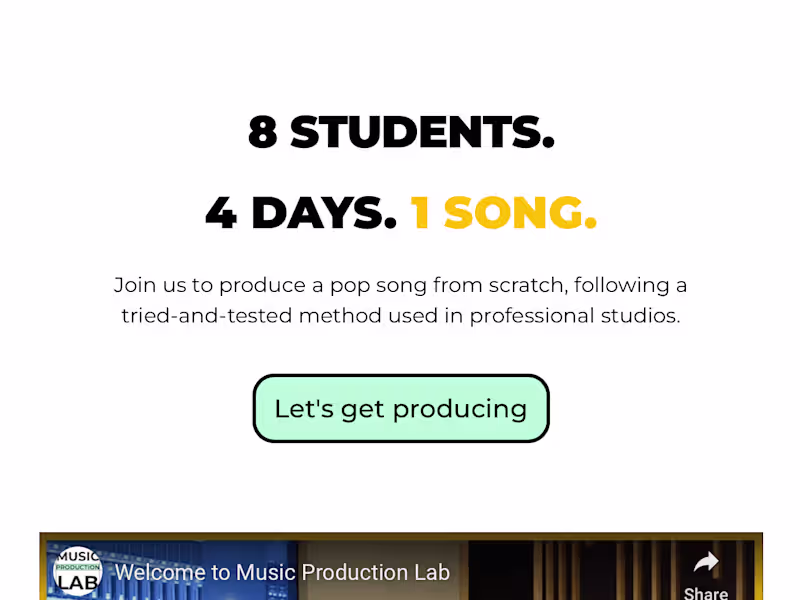 Cover image for Landing page + freebie for music production courses
