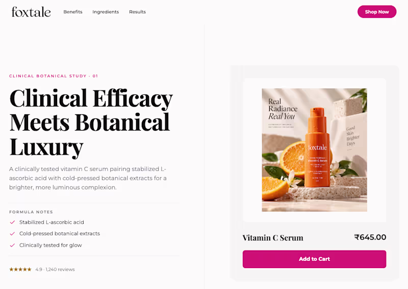 Cover image for Foxtale — Vitamin C Serum Landing Page