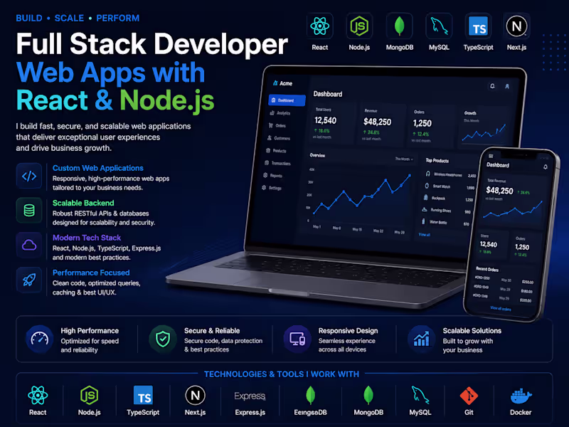 Cover image for Full Stack Developer | Web Apps with React & Node.js