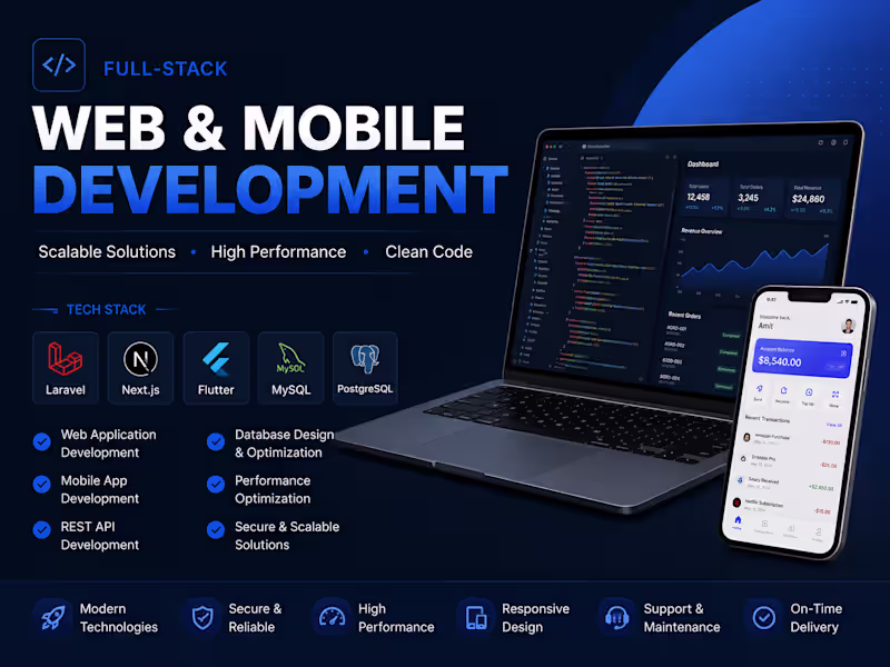 Cover image for Full-Stack Web & Mobile Development | Laravel, Next.js & Flutter