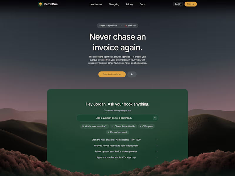 Cover image for FetchDue — an AI agent that runs accounts receivable