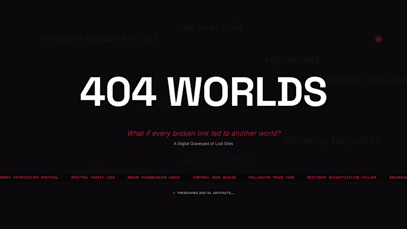 Cover image for 404 WORLDS: DIGITAL GRAVEYARD OF LOST SITES