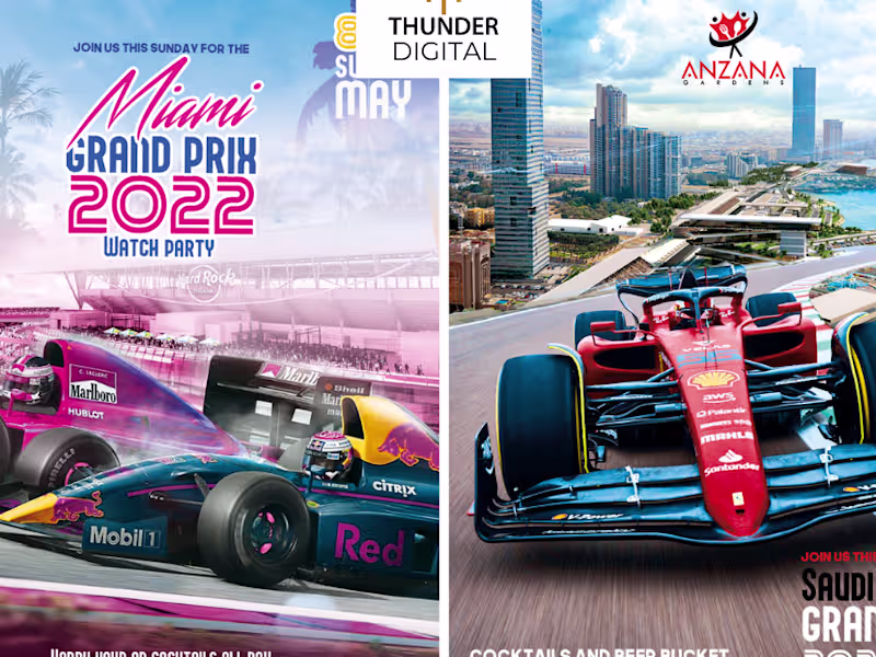 Cover image for ANZANA GARDENS F1 2022 WATCHPARTY POSTERS on Behance