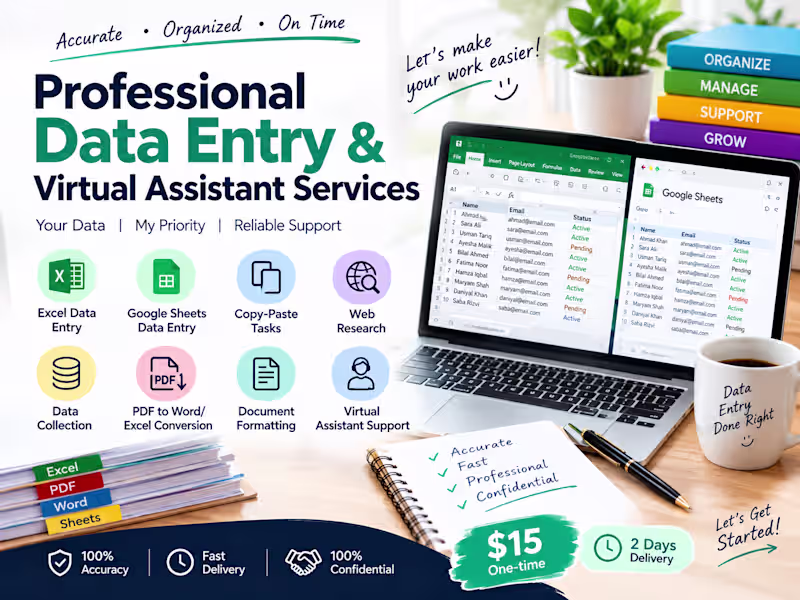 Cover image for Professional Data Entry & Virtual Assistant Services 💻
