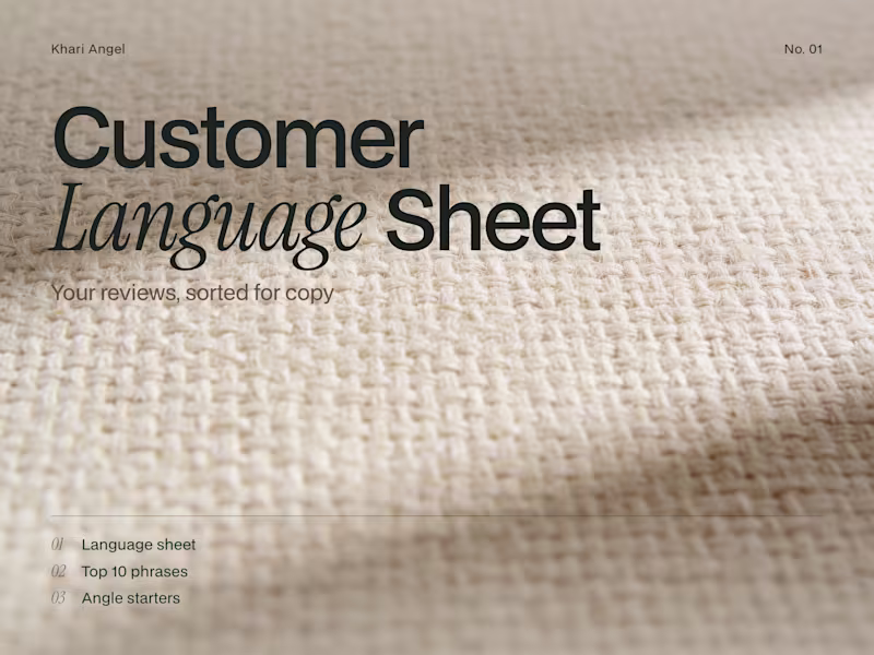 Cover image for Customer Language Sheet: Your Reviews, Sorted for Copy in 3 Days